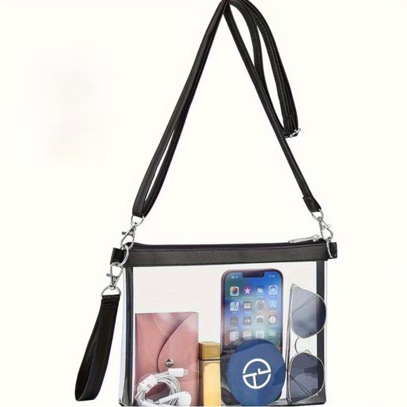 Handbags - Clear PVC Black Trim Crossbody Bag - Women's Transparent Shoulder Bag NIP